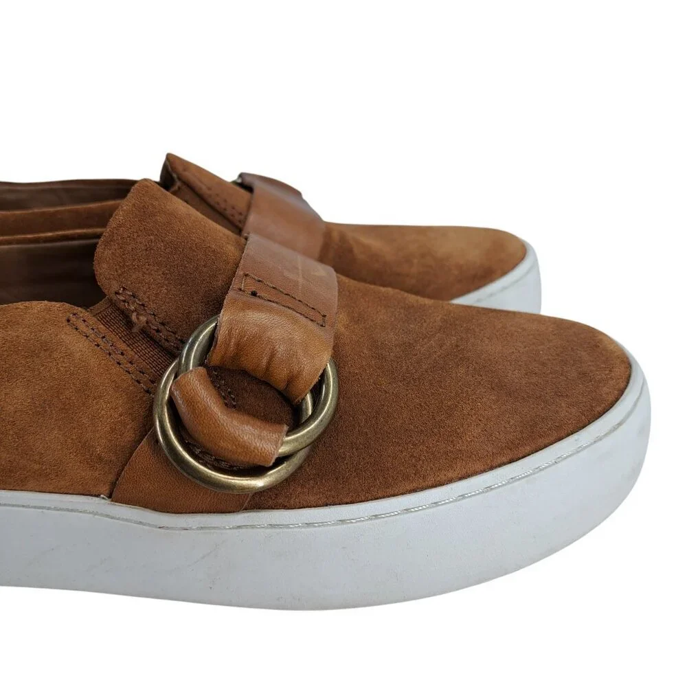 Frye Lena Harness Slip On Suede Loafers Low Top Sneakers Size 6.5 Brown Leather